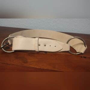 Free People Cream Double-Ring Leather Waist Belt